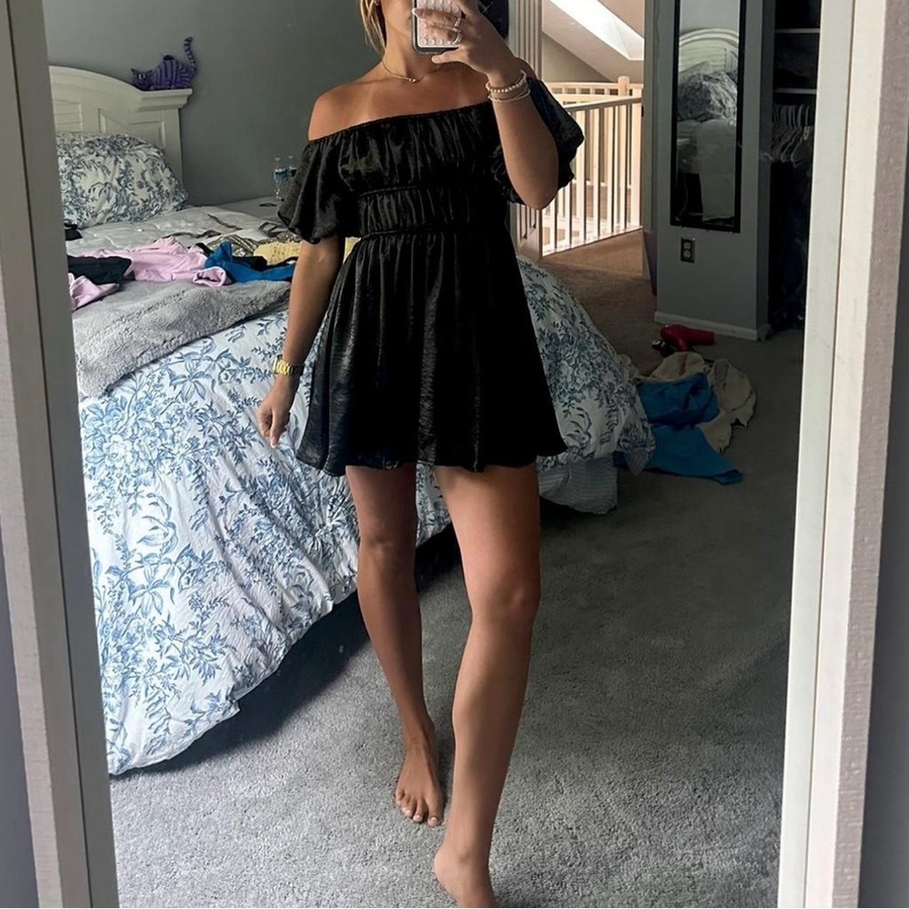 Lucy in the Sky Black Off-Shoulder Flutter Sleeve Mini Dress